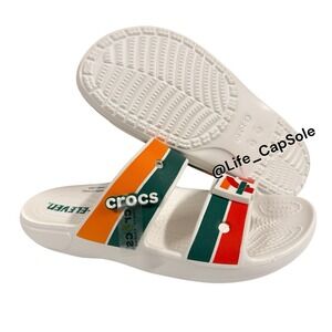 7 Men's / 9 Wns Crocs 7Eleven x Classic Two-Strap Slide White Slip On 208271-100